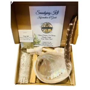 Smudging Kits, Includes tri-pod, abalone shell, feather, white sage bundle, palo santo stick